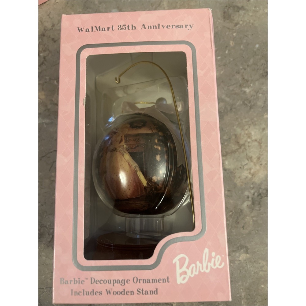 1997 Walmart 35th Anniversary Barbie Decoupage Ornament with Wooden Stand